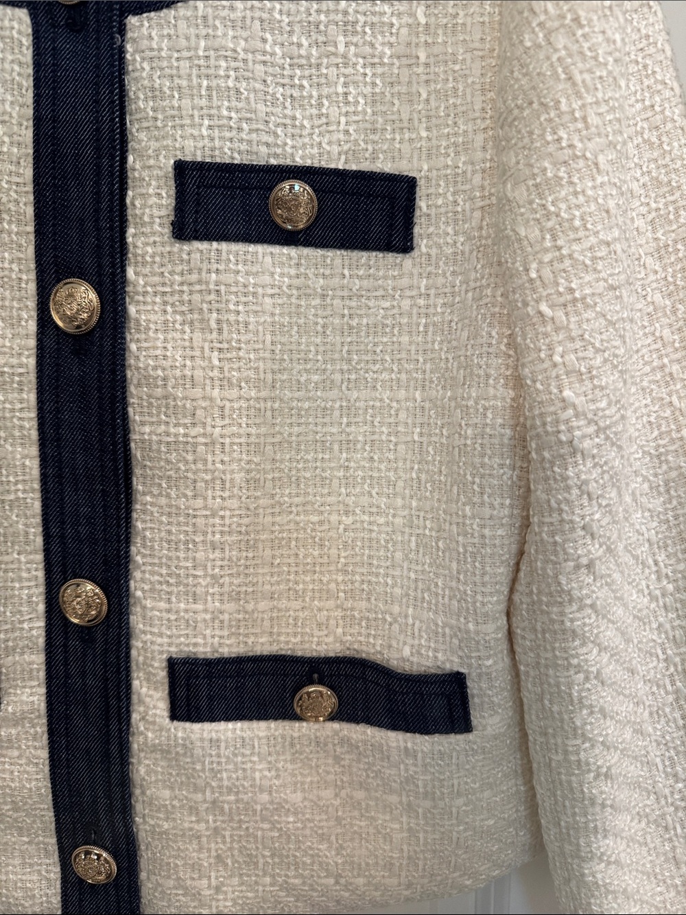 NWT LOFT Denim Trimmed Tweed Jacket - Picture 3 of 13
